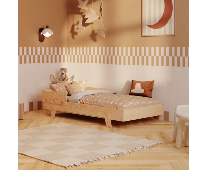 Einzelbett für Kinder mit Rausfallschutz und Lattenrost PUZZLE BR1 Montessori Holz