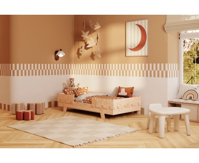 Einzelbett für Kinder mit Rausfallschutz und Lattenrost PUZZLE BR2 Montessori Holz