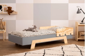 Einzelbett für Kinder mit Rausfallschutz und Lattenrost PUZZLE BR1 Montessori Holz