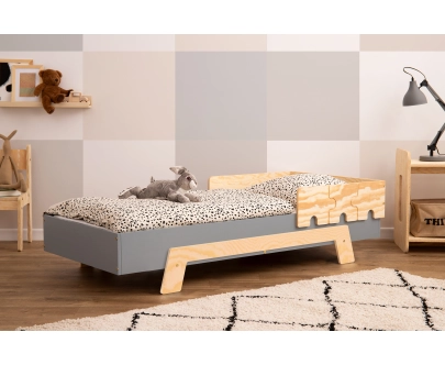 Einzelbett für Kinder mit Rausfallschutz und Lattenrost PUZZLE BR1 Montessori Holz