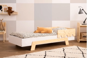 Einzelbett für Kinder mit Rausfallschutz und Lattenrost PUZZLE BR1 Montessori Holz