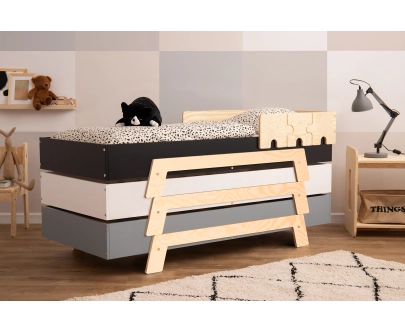 Einzelbett für Kinder mit Rausfallschutz und Lattenrost PUZZLE BR1 Montessori Holz