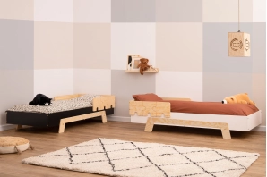 Einzelbett für Kinder mit Rausfallschutz und Lattenrost PUZZLE BR1 Montessori Holz