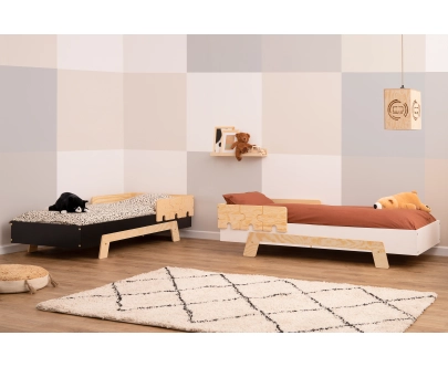 Einzelbett für Kinder mit Rausfallschutz und Lattenrost PUZZLE BR1 Montessori Holz