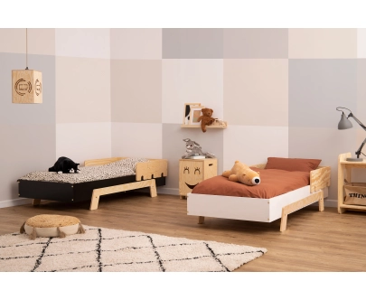 Einzelbett für Kinder mit Rausfallschutz und Lattenrost PUZZLE BR1 Montessori Holz