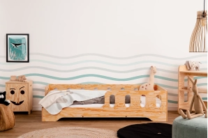 Einzelbett für Kinder mit Rausfallschutz und Lattenrost TILA 1 Montessori Holz