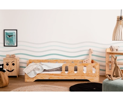 Einzelbett für Kinder mit Rausfallschutz und Lattenrost TILA 1 Montessori Holz
