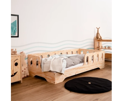 Einzelbett für Kinder mit Rausfallschutz und Lattenrost TILA 1 Montessori Holz