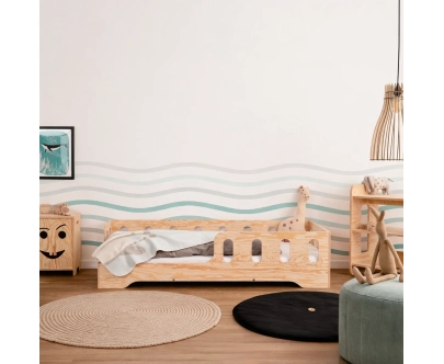 Einzelbett für Kinder mit Rausfallschutz und Lattenrost TILA 1 Montessori Holz