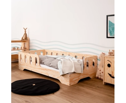 Einzelbett für Kinder mit Rausfallschutz und Lattenrost TILA 1 Montessori Holz