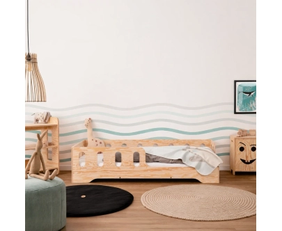 Einzelbett für Kinder mit Rausfallschutz und Lattenrost TILA 1 Montessori Holz