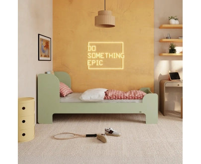 Einzelbett für Kinder und Jugendliche mit Ablage und Lattenrost FLOU Klassisch Holz