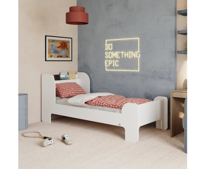 Einzelbett für Kinder und Jugendliche mit Ablage und Lattenrost FLOU Klassisch Holz