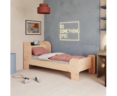 Einzelbett für Kinder und Jugendliche mit Ablage und Lattenrost FLOU Klassisch Holz