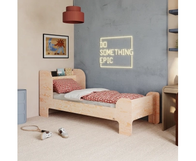 Einzelbett für Kinder und Jugendliche mit Ablage und Lattenrost FLOU Klassisch Holz