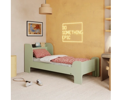 Einzelbett für Kinder und Jugendliche mit Ablage und Lattenrost FLOU Klassisch Holz