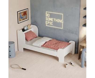 Einzelbett für Kinder und Jugendliche mit Ablage und Lattenrost FLOU Klassisch Holz