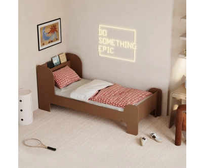 Einzelbett für Kinder und Jugendliche mit Ablage und Lattenrost FLOU Klassisch Holz