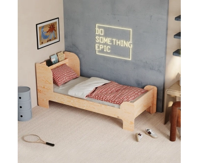 Einzelbett für Kinder und Jugendliche mit Ablage und Lattenrost FLOU Klassisch Holz