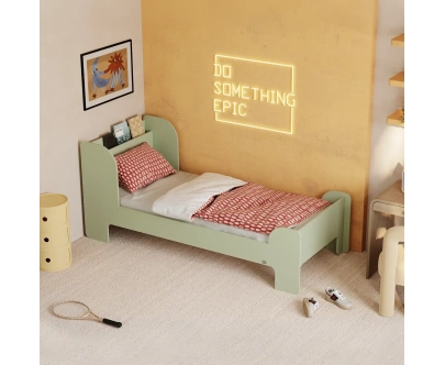 Einzelbett für Kinder und Jugendliche mit Ablage und Lattenrost FLOU Klassisch Holz