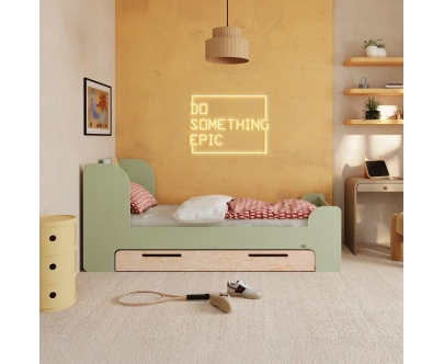 Einzelbett für Kinder und Jugendliche mit Schublade und Lattenrost FLOU D Klassisch Holz