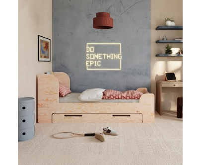 Einzelbett für Kinder und Jugendliche mit Schublade und Lattenrost FLOU D Klassisch Holz