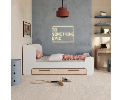 Einzelbett für Kinder und Jugendliche mit Schublade und Lattenrost FLOU D Klassisch Holz
