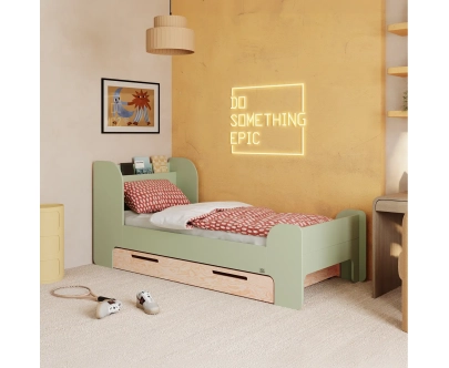 Einzelbett für Kinder und Jugendliche mit Schublade und Lattenrost FLOU D Klassisch Holz