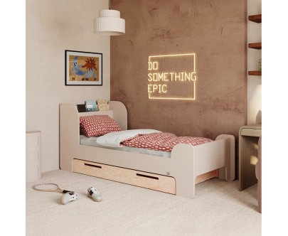 Einzelbett für Kinder und Jugendliche mit Schublade und Lattenrost FLOU D Klassisch Holz
