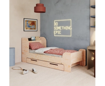 Einzelbett für Kinder und Jugendliche mit Schublade und Lattenrost FLOU D Klassisch Holz