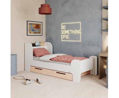 Einzelbett für Kinder und Jugendliche mit Schublade und Lattenrost FLOU D Klassisch Holz