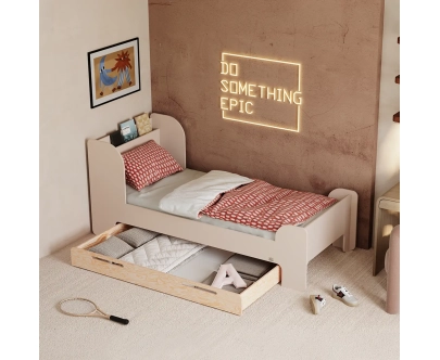 Einzelbett für Kinder und Jugendliche mit Schublade und Lattenrost FLOU D Klassisch Holz
