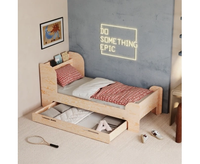 Einzelbett für Kinder und Jugendliche mit Schublade und Lattenrost FLOU D Klassisch Holz