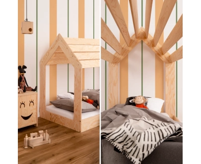 Hausbett für Kinder mit niedriger Konstruktion und Lattenrost MOON M Montessori Holz