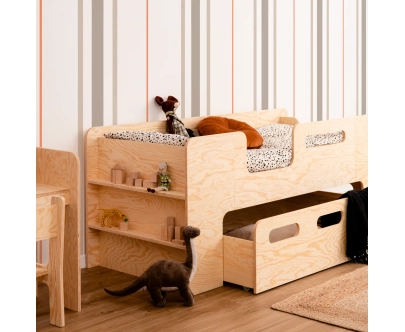 Kinderbett mit Schublade und Lattenrost PIPI Montessori Holz