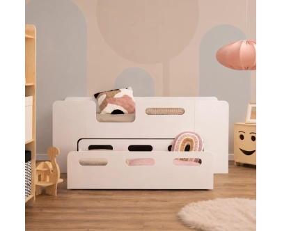Kinderbett mit Schublade und Lattenrost PIPI Montessori Holz