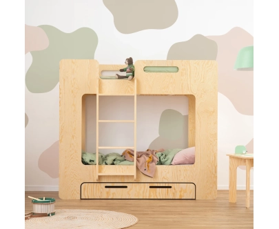 Etagenbett für Kinder mit Schublade und Lattenrost MIMI D Montessori Holz