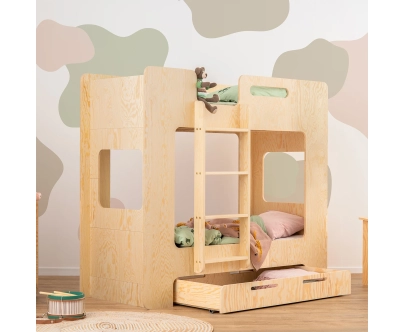 Etagenbett für Kinder mit Schublade und Lattenrost MIMI D Montessori Holz
