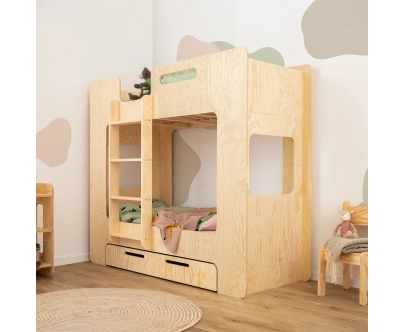 Etagenbett für Kinder mit Schublade und Lattenrost MIMI D Montessori Holz