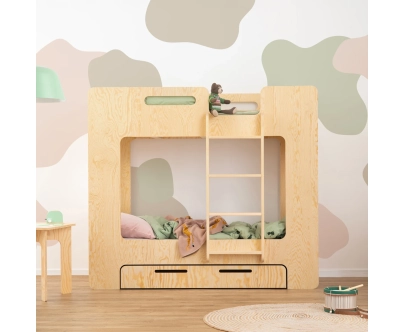 Etagenbett für Kinder mit Schublade und Lattenrost MIMI D Montessori Holz