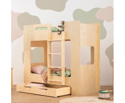 Etagenbett für Kinder mit Schublade und Lattenrost MIMI D Montessori Holz