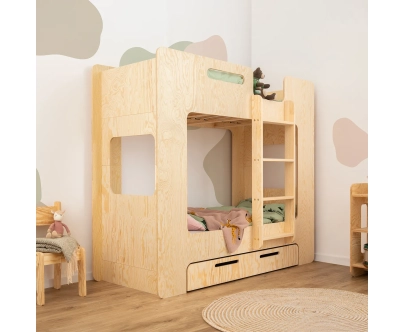 Etagenbett für Kinder mit Schublade und Lattenrost MIMI D Montessori Holz