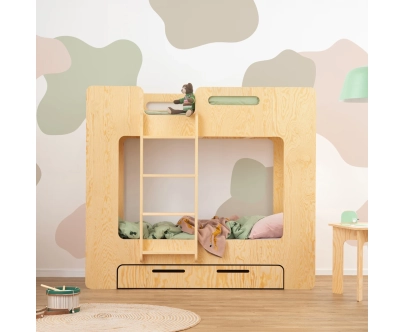 Etagenbett für Kinder mit Schublade und Lattenrost MIMI D Montessori Holz