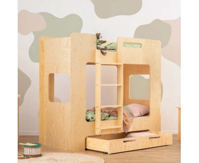 Etagenbett für Kinder mit Schublade und Lattenrost MIMI D Montessori Holz