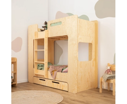Etagenbett für Kinder mit Schublade und Lattenrost MIMI D Montessori Holz