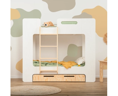 Etagenbett für Kinder mit Schublade und Lattenrost MIMI D Montessori Holz