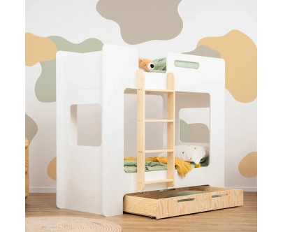 Etagenbett für Kinder mit Schublade und Lattenrost MIMI D Montessori Holz