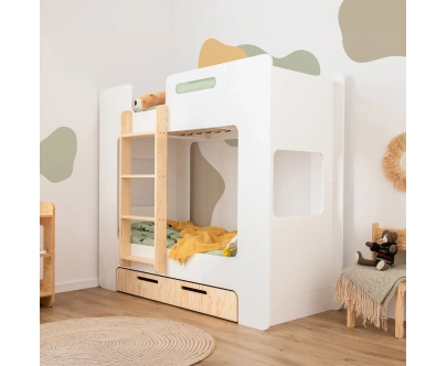 Etagenbett für Kinder mit Schublade und Lattenrost MIMI D Montessori Holz