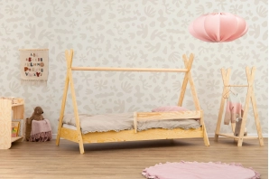Hausbett für Kinder mit Rausfallschutz und Lattenrost TIPI Montessori Holz