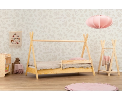 Hausbett für Kinder mit Rausfallschutz und Lattenrost TIPI Montessori Holz